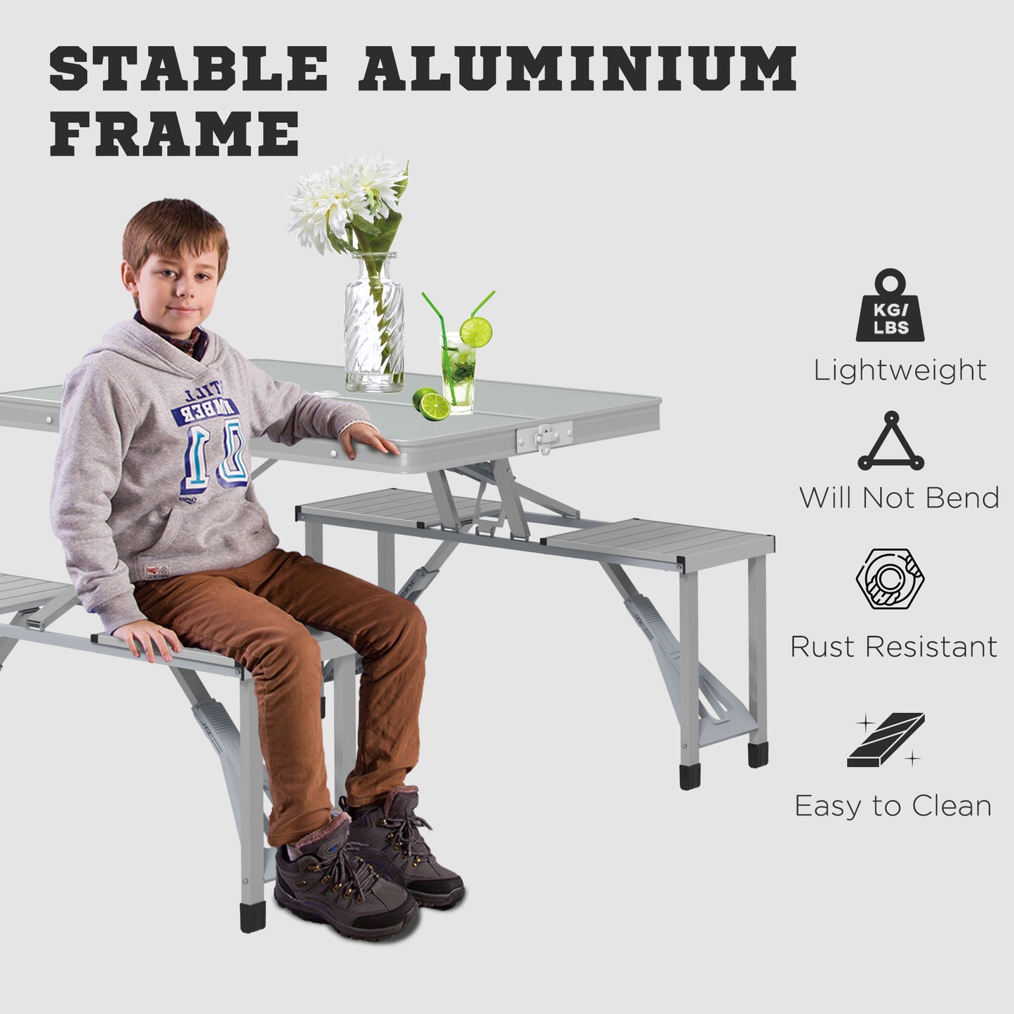 Outsunny Folding Picnic Table with 4 Seats and Umbrella Hole