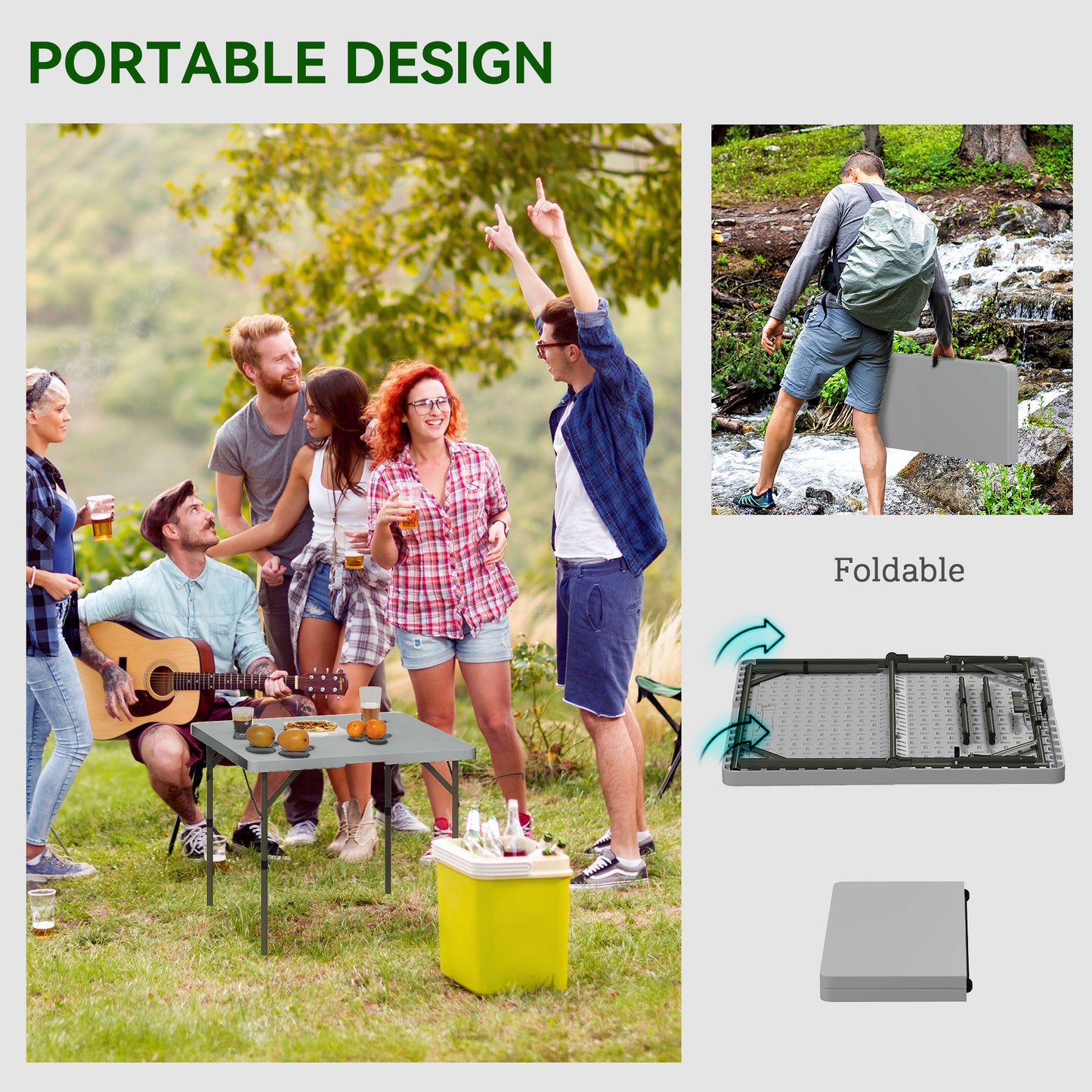 Outsunny 3ft Folding Camping Table, Heavy Duty Picnic Table with 2 Adjustable Height for Indoor Outdoor Garden, Party, BBQ
