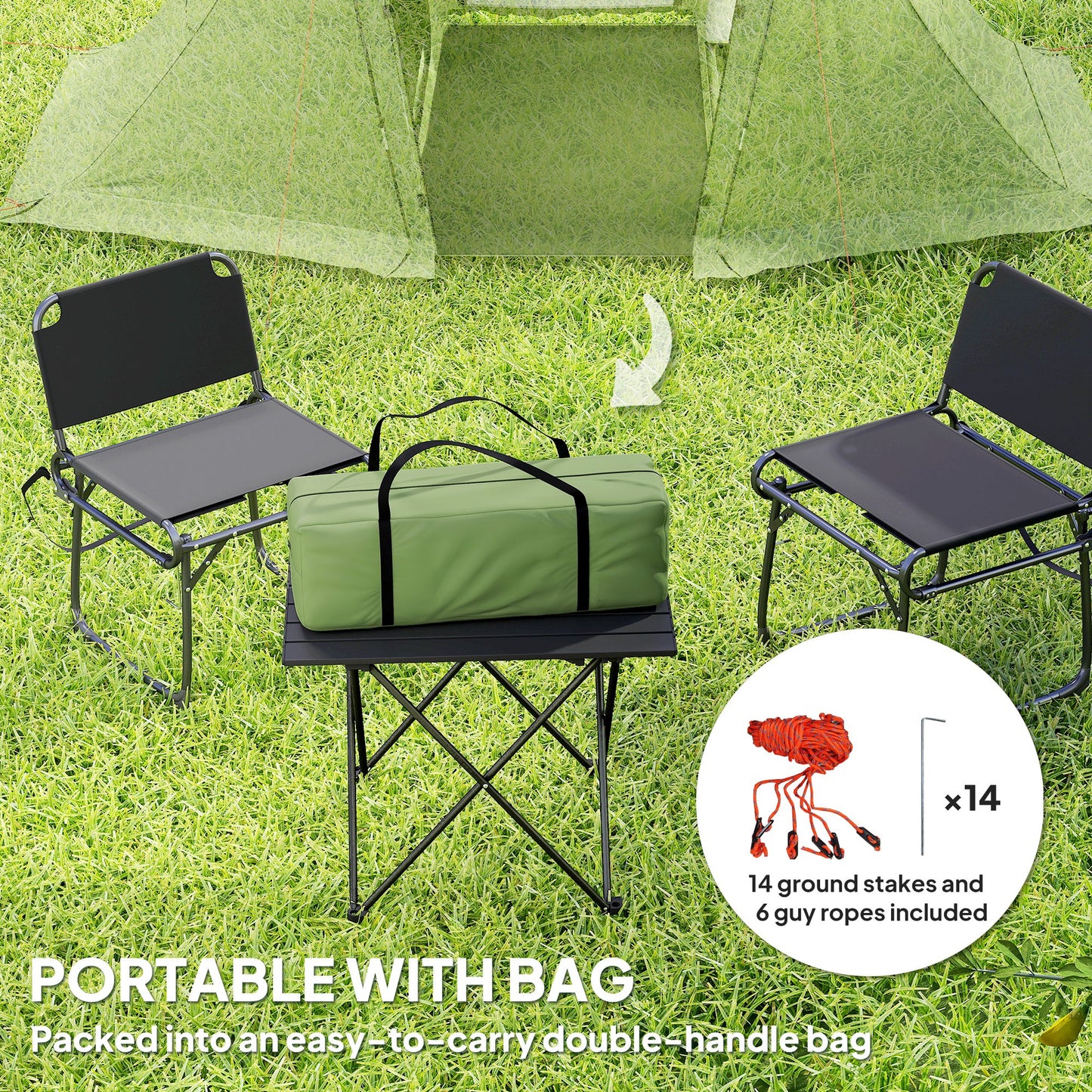 Outsunny 3 Man Camping Tent with Living Area and 2 Bedrooms, 3000mm Waterproof Family Tent with Sewn-in Groundsheet, Portable with Bag for Hiking, Festival, Backpacking