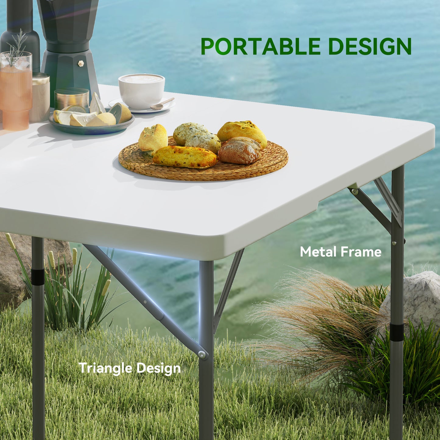 Outsunny 3ft Folding Camping Table, Heavy Duty Picnic Table with 2 Adjustable Height for Indoor Outdoor Garden, Party, BBQ