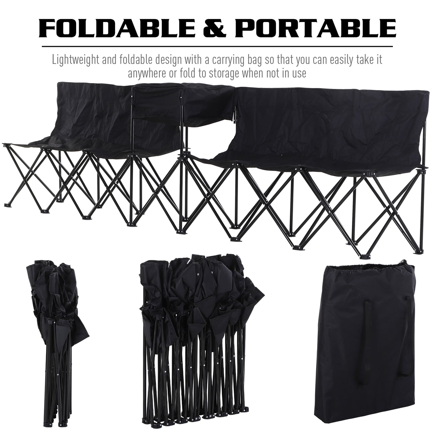 Outsunny 6 Seat Folding Sports Bench Portable Sports Team Bench Spectator Chair with Cooler Bag and Carrying Bag for Outdoor Picnic Camping