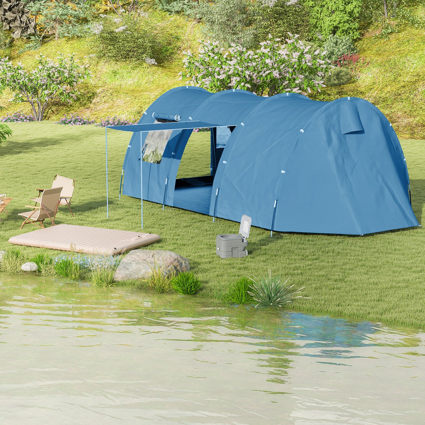 Outsunny 5-6 Man Camping Tent with 2 Room, Floor and Carry Bag