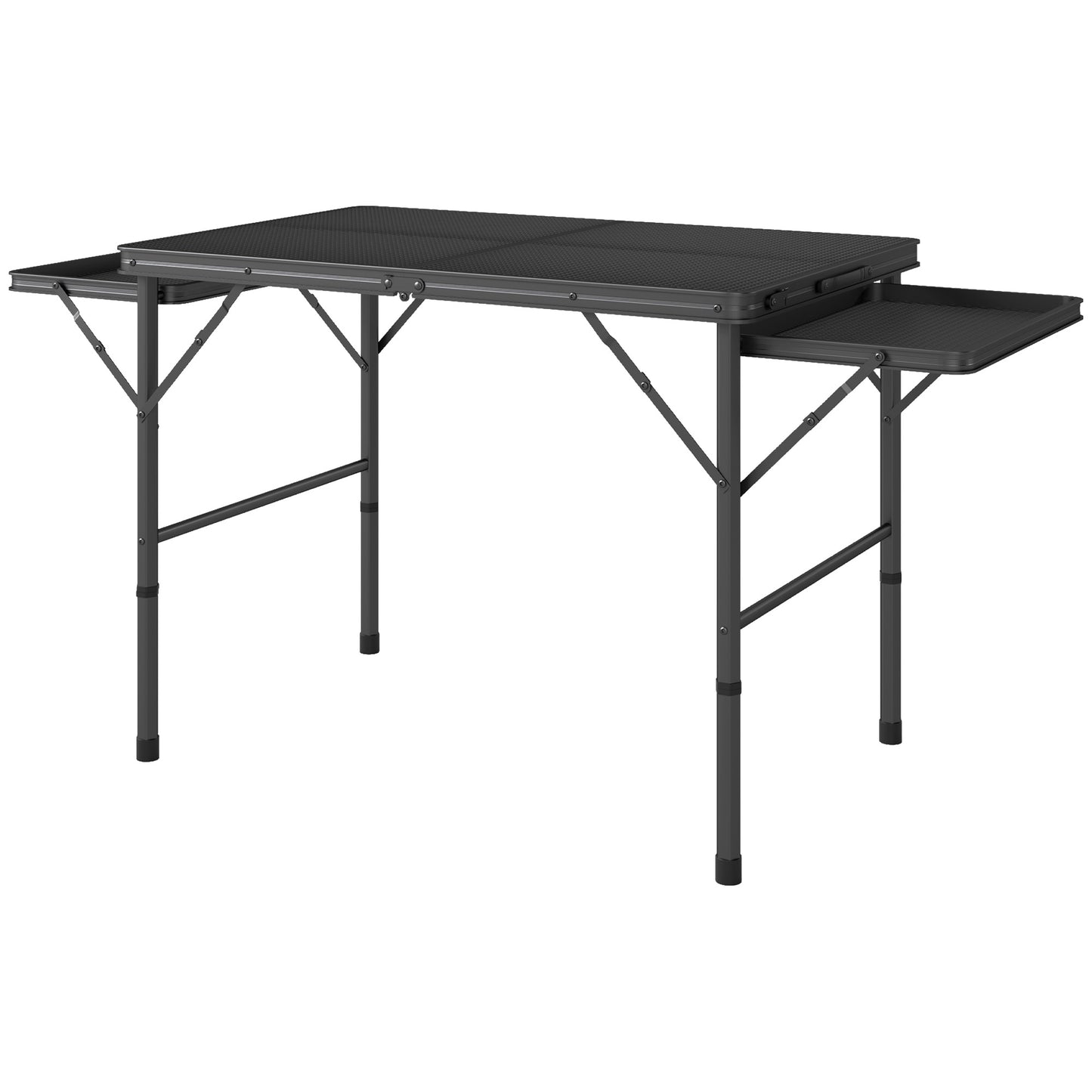Outsunny Folding Grill Table, 4.5ft Portable Camping Table with 2 Wing Panels, Height Adjustable Metal Picnic Table for Camping, Picnic and BBQ, Black