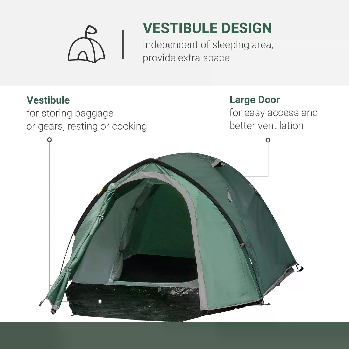 Outsunny Dome Tent for 3-4 Person Family Tent with Large Windows Waterproof