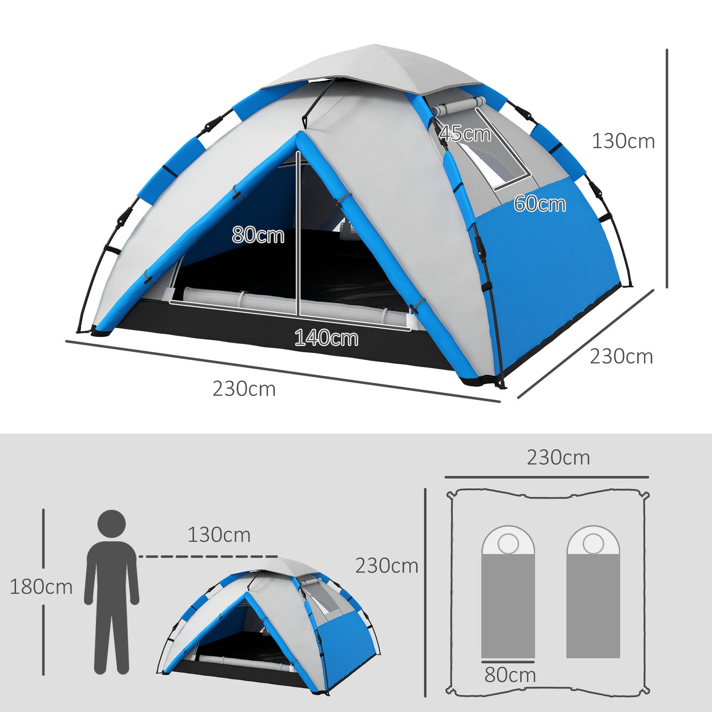 Outsunny Two-Man One Room Camping Tent, with Accessories