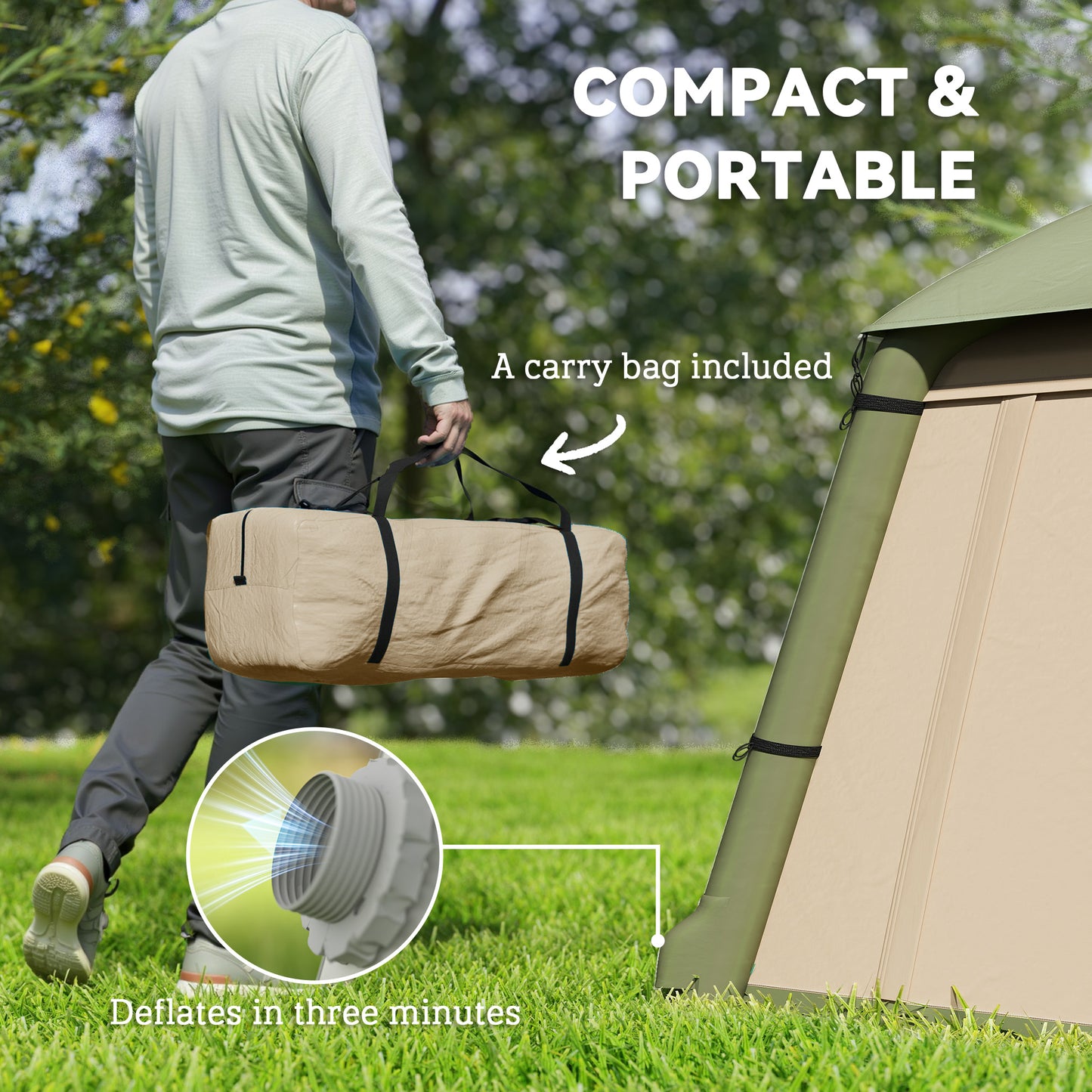 Outsunny Inflatable Camping Tent w/ Hand Pump, Easy Setup 1/2 Person Blow Up Tent Waterproof 190T Taffeta w/ Mesh Windows, Doors and Carry Bag