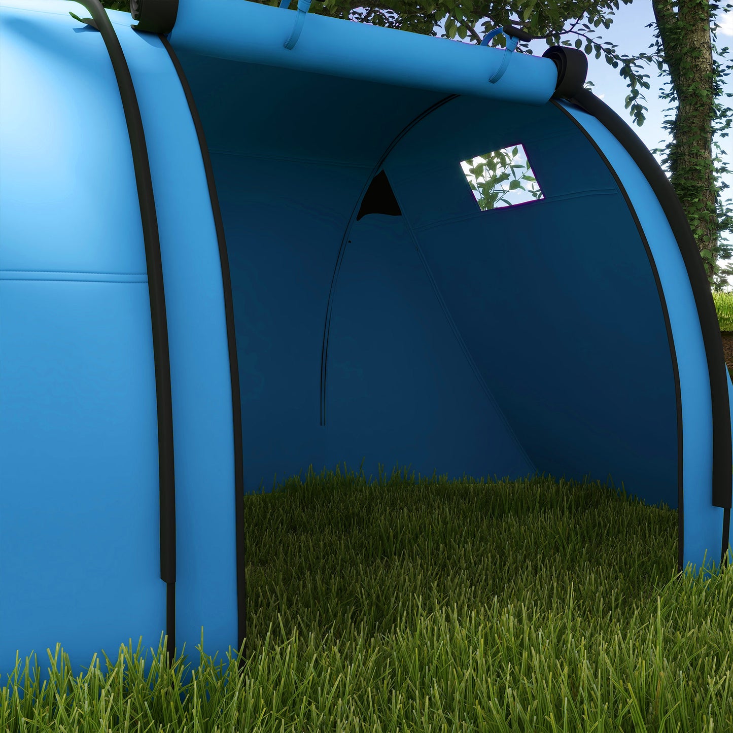 Outsunny Four Man Duo Room Tunnel Tent, with Accessories
