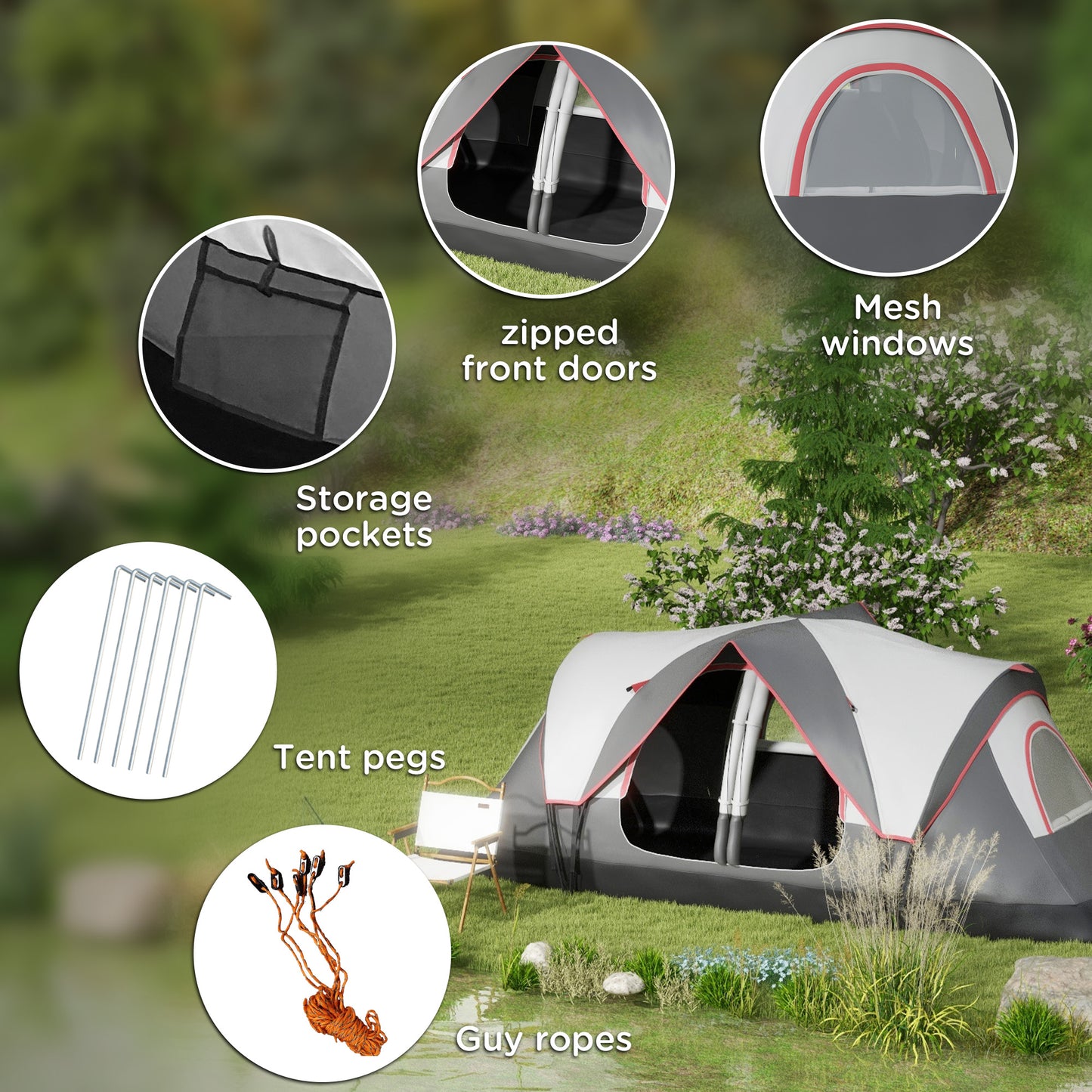 Outsunny Camping Tent for 6-8 Man with 2000mm Waterproof Rainfly and Carry Bag for Fishing Hiking Festival