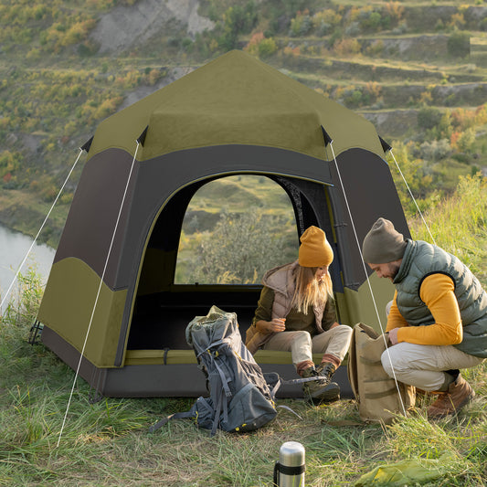 Outsunny Six Man Hexagon Camping Tent with Hang Hook and Carry Bag