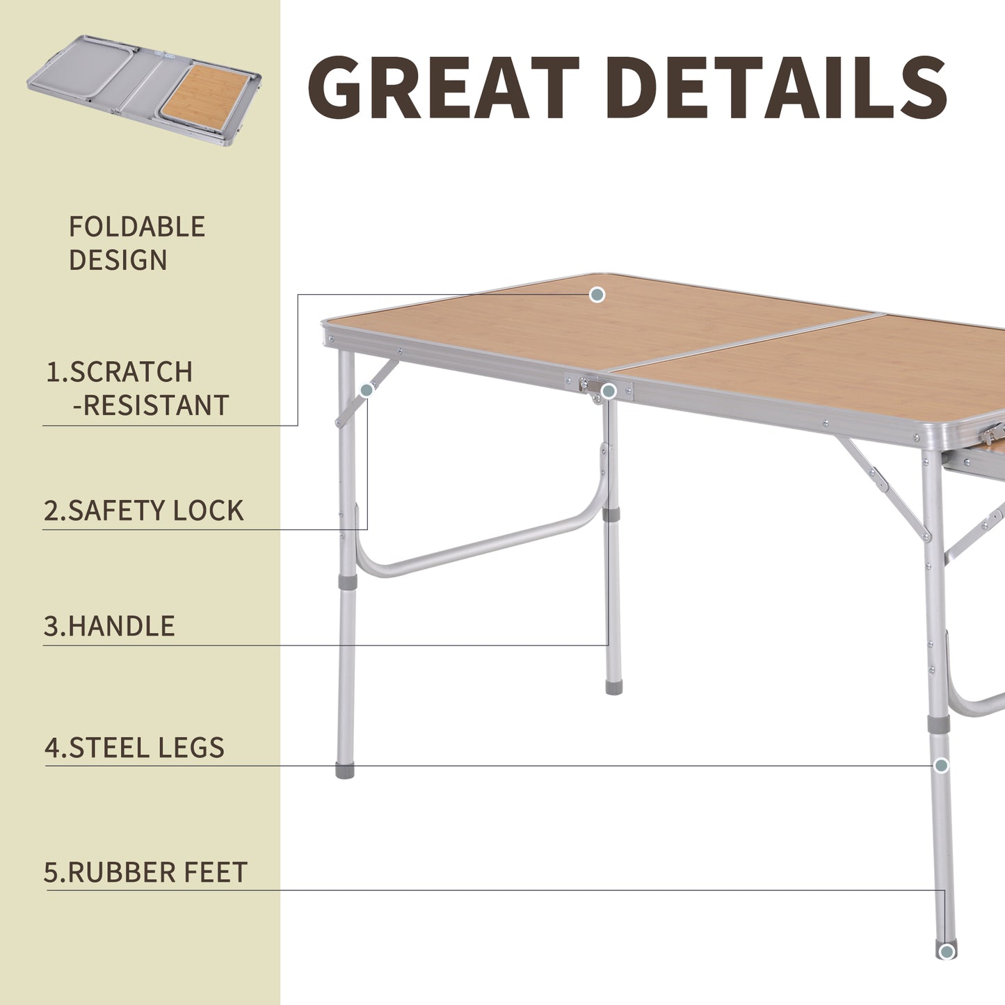 Outsunny Aluminium MDF-Top 4ft Folding Portable Outdoor Table