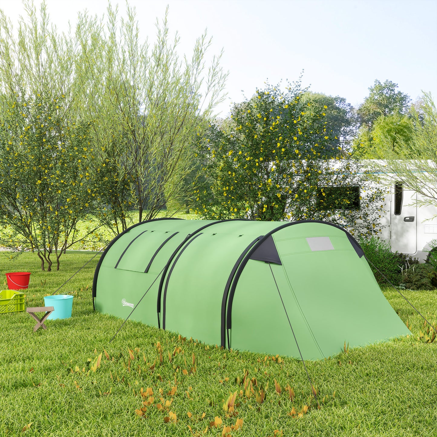 Outsunny Four Man Duo Room Tunnel Tent, with Accessories