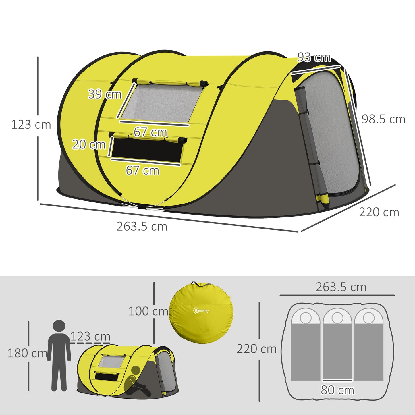 Outsunny 4-5 Person Pop-up Camping Tent Family Tent w/ 2 Mesh Windows & PVC Windows Portable Carry Bag for Outdoor Trip