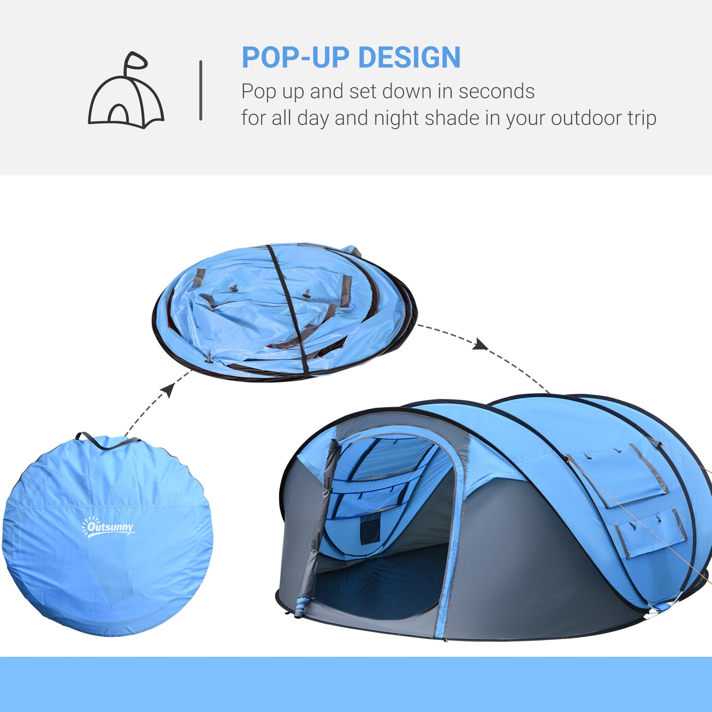 Outsunny 4-5 Person Pop-up Camping Tent Family Tent w/ 2 Mesh Windows & PVC Windows Portable Carry Bag for Outdoor Trip