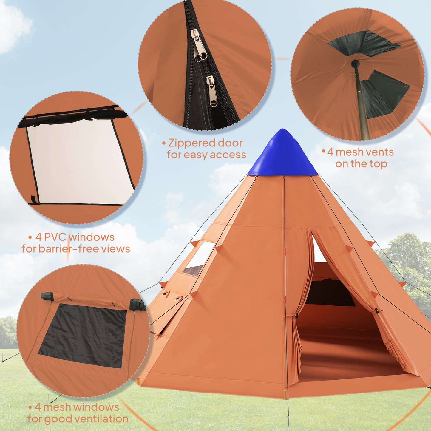 Outsunny 6 Men Tipi Tent with Carry Bag