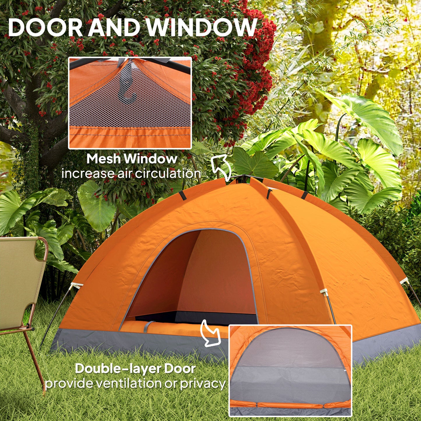Outsunny 2 Person Camping Tent, Dome Tent with Zipped Doors, Storage Pocket, Portable Handy Bag