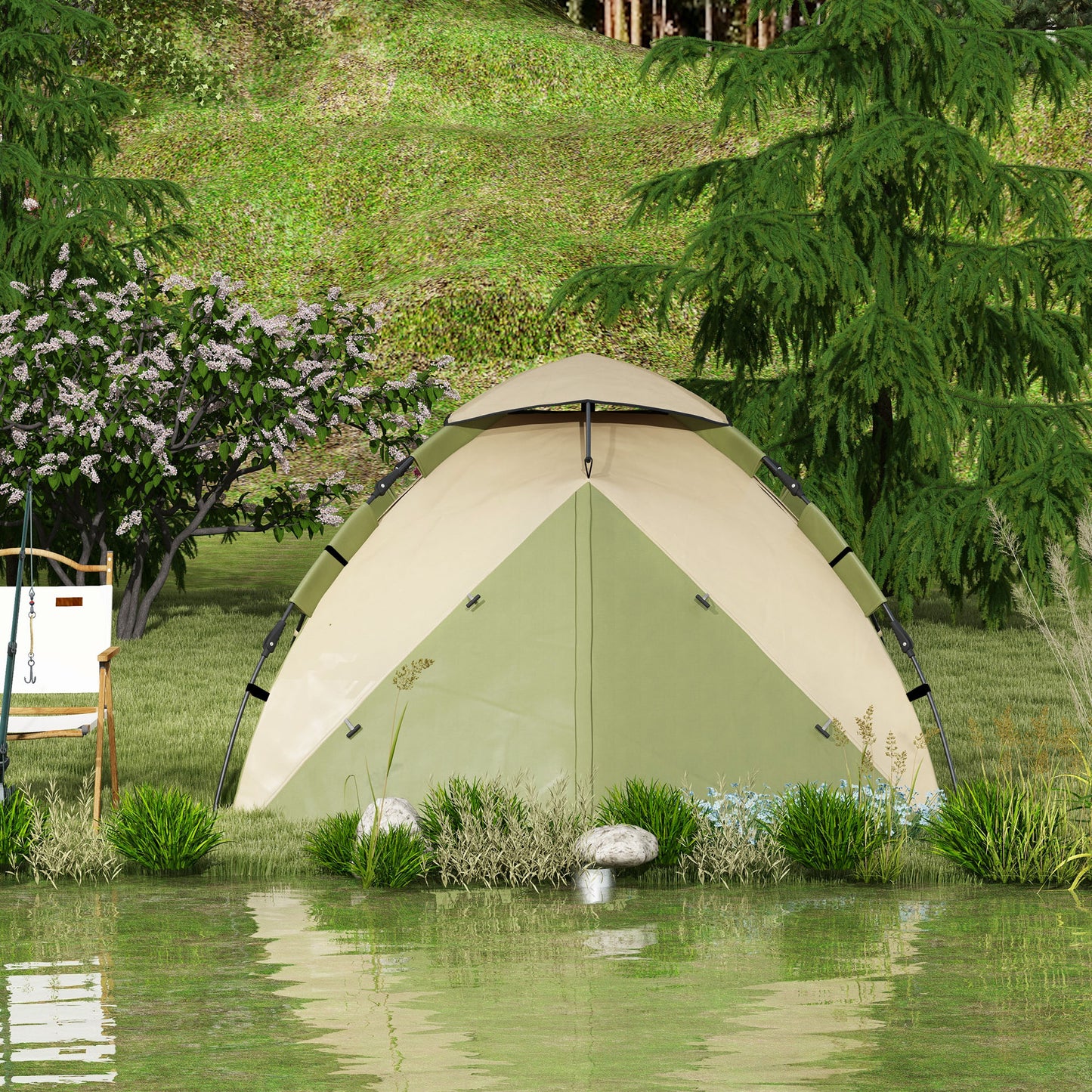 Outsunny Two-Man One Room Camping Tent, with Accessories
