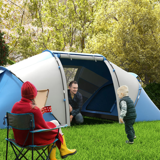 Outsunny 4-6 Man Camping Tent w/ Two Bedroom, Hiking Sun Shelter, UV Protection Tunnel Tent