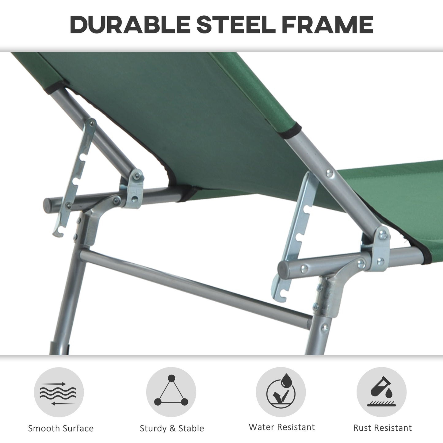 Outsunny Reclining Sun Lounger Chair Folding Camping Bed with 4-Position Adjustable Backrest, for Travel Indoor Outdoor Office Fishing
