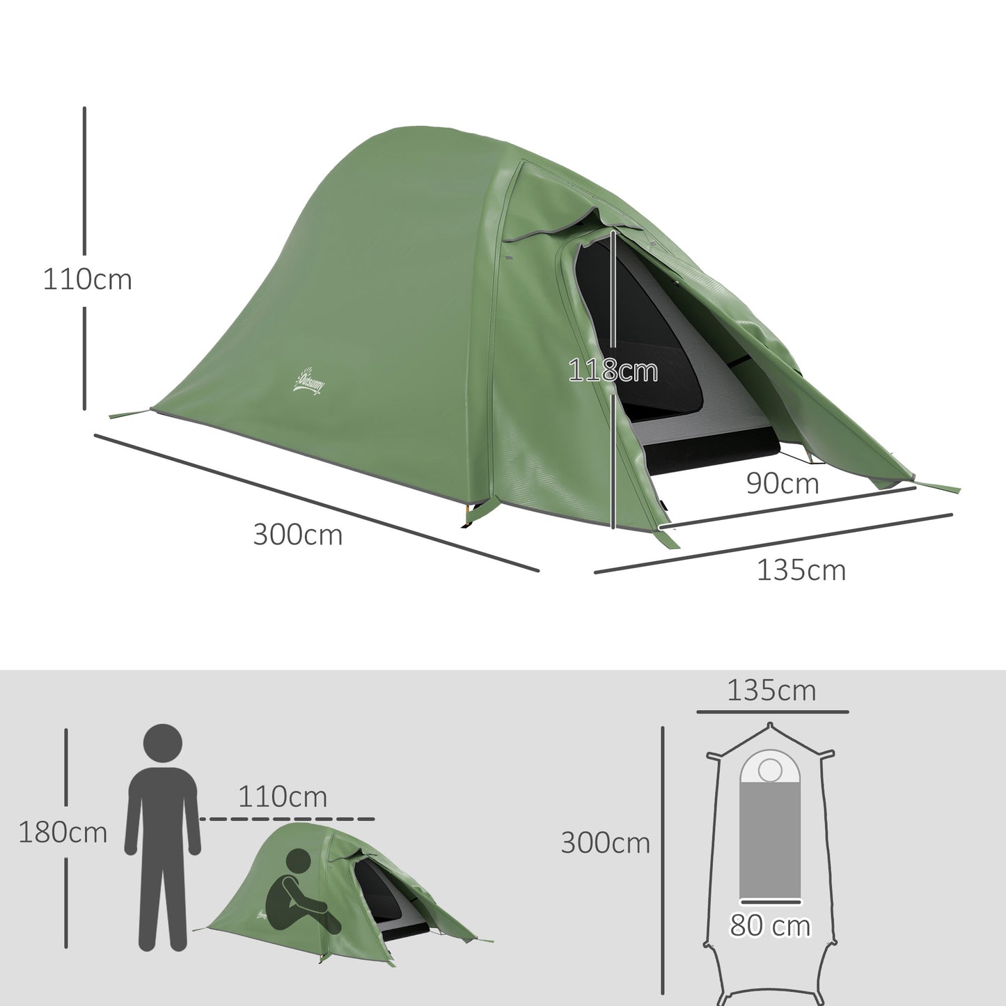 Outsunny Double Layer Camping Tent, 1-2 Man Backpacking Tent with Carry Bag, 2000mm Waterproof and Lightweight