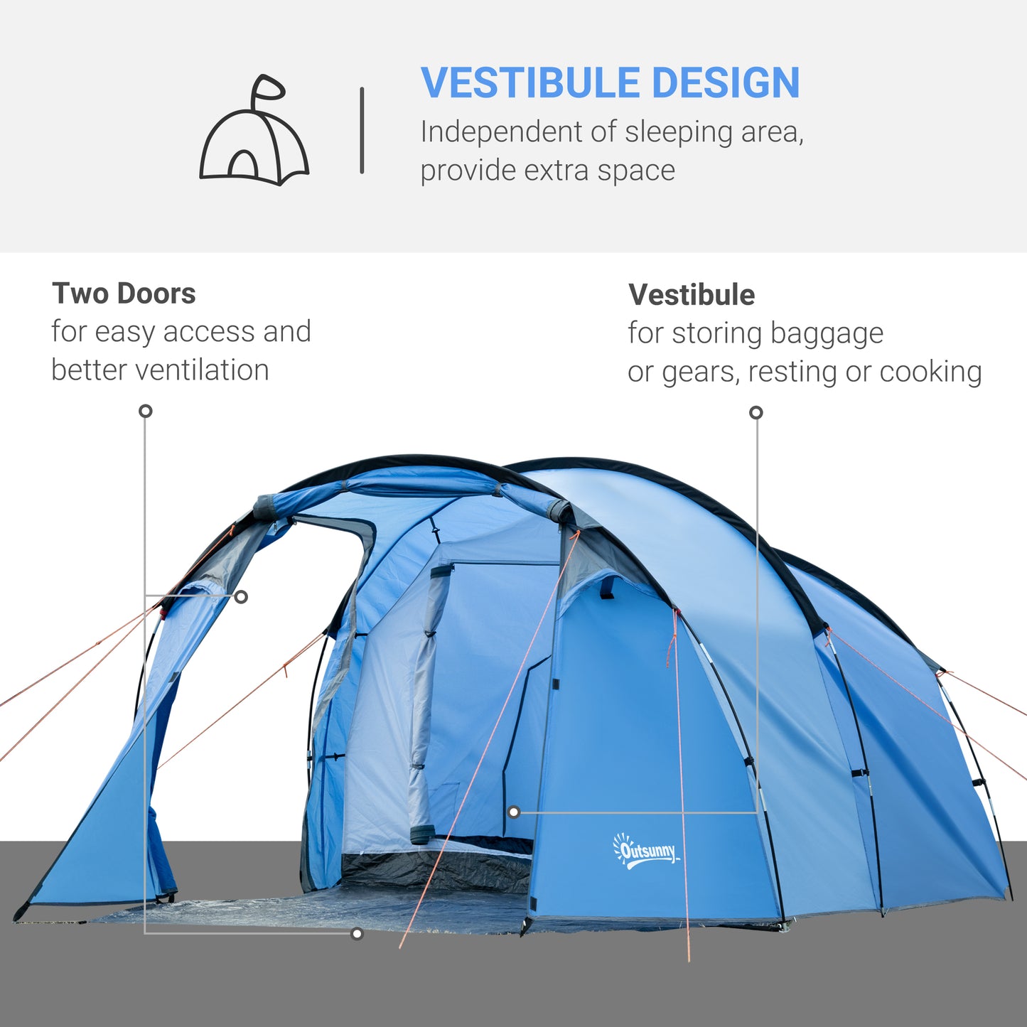 Outsunny 2 Room Tent with Vestibule, Weather-Resistant Camping Tent with Air Vents for Fishing Hiking