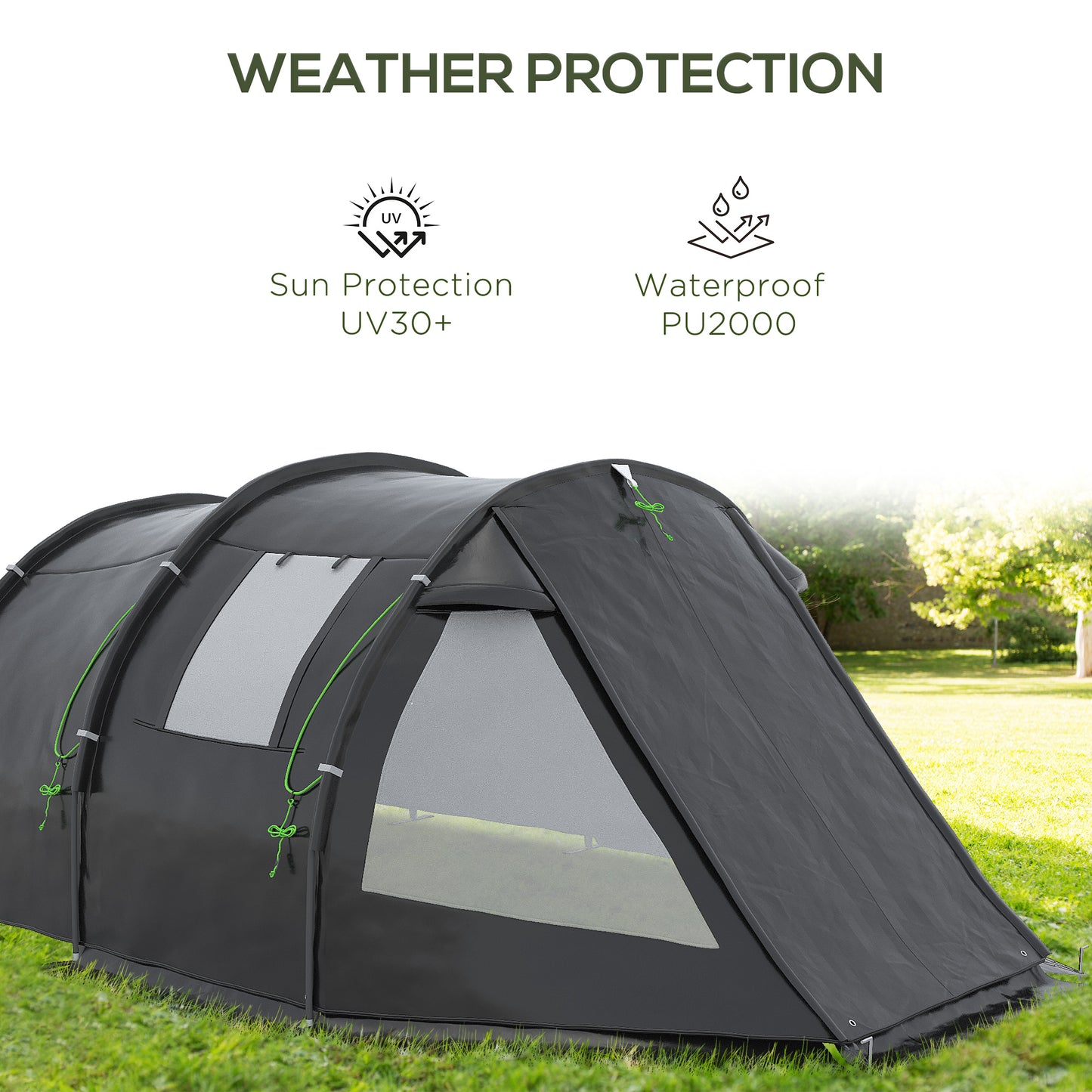 Outsunny 3-4 Man Tunnel Tent, Two Room Camping Tent with Windows and Covers, Portable Carry Bag, for Fishing, Hiking, Sports, Festival