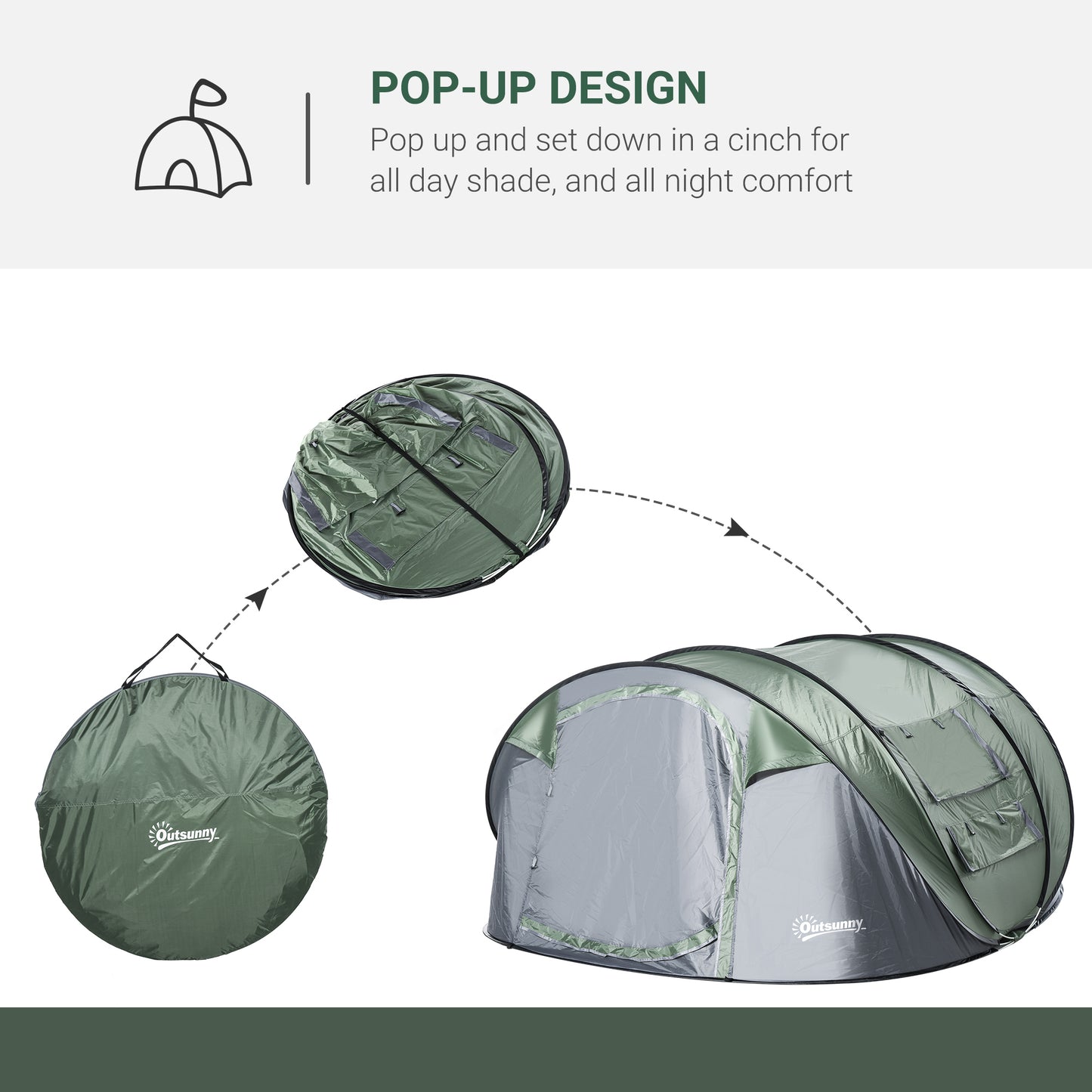 Outsunny 4-5 Person Pop-up Camping Tent Family Tent w/ 2 Mesh Windows & PVC Windows Portable Carry Bag for Outdoor Trip