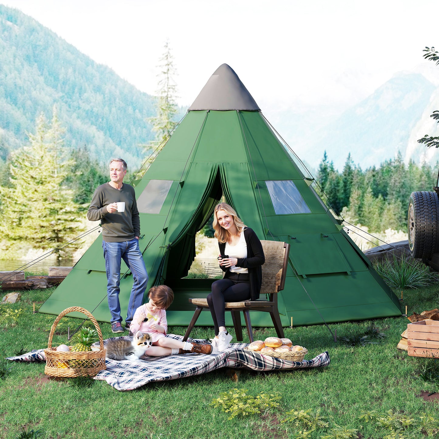 Outsunny 6 Men Tipi Tent with Carry Bag