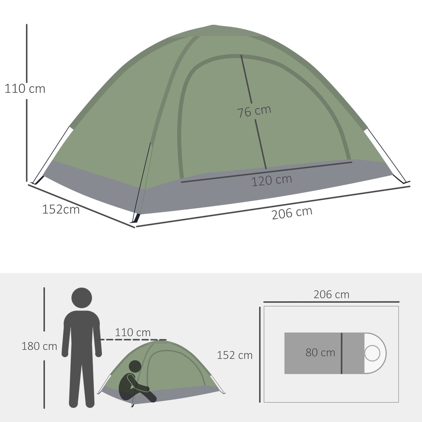 Outsunny 2 Person Camping Tent, Camouflage Tent with Zipped Doors, Storage Pocket, Portable Handy Bag