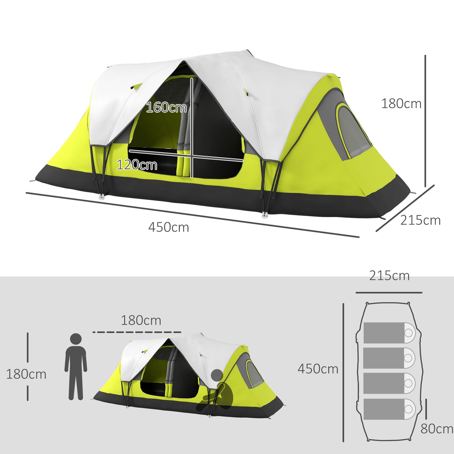 Outsunny Camping Tent for 6-8 Man with 2000mm Waterproof Rainfly and Carry Bag for Fishing Hiking Festival