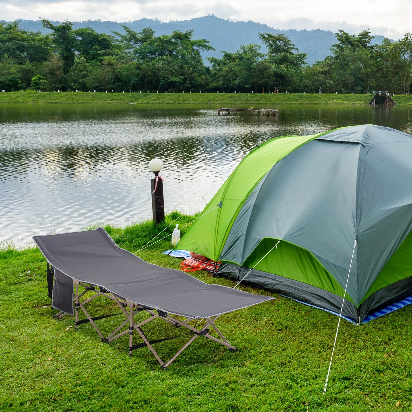Outsunny Single Steel Frame Portable Camping Cot, with Carry Bag
