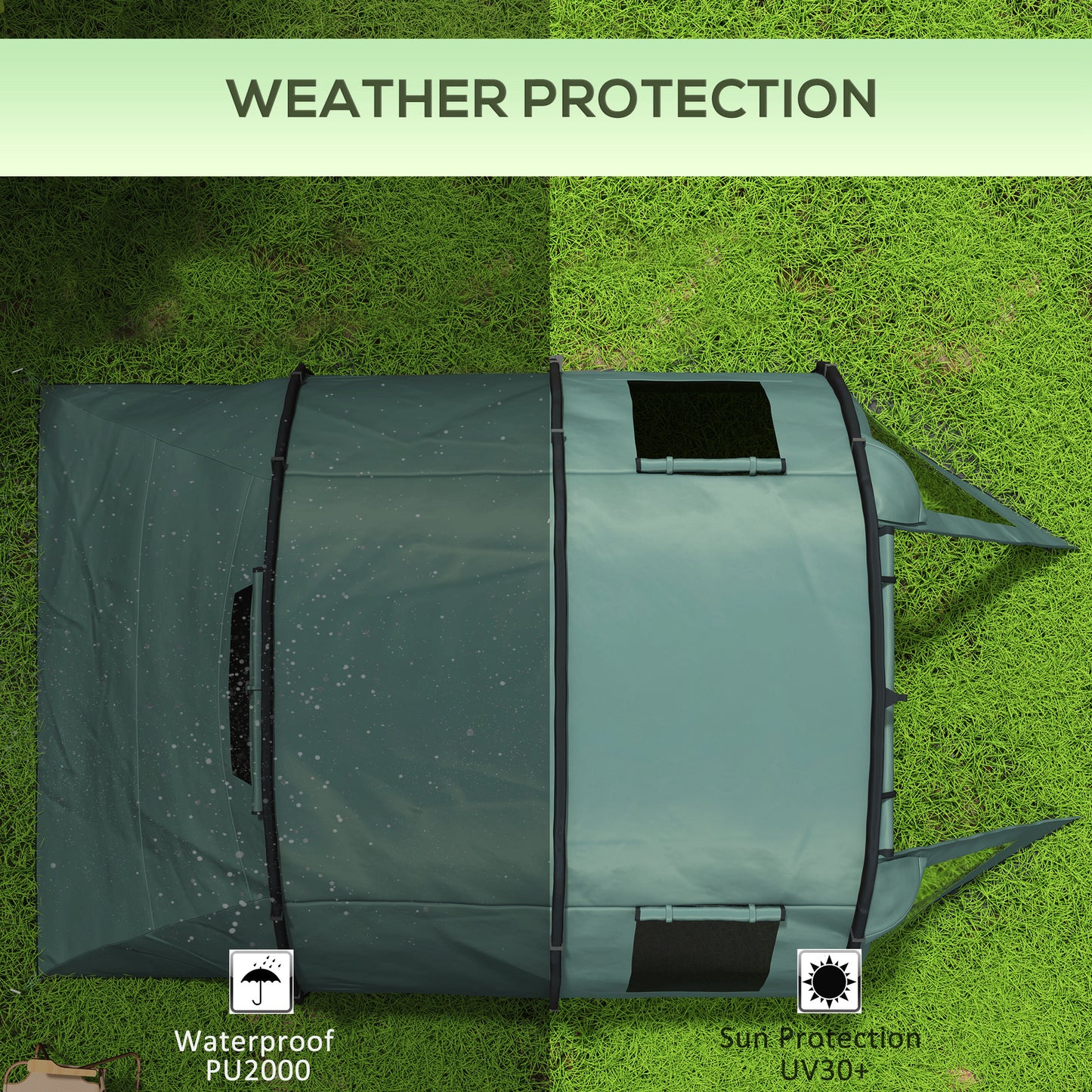 Outsunny Two Room Tunnel Tent Camping Tent for 3-4 Man with Windows, Covers, Carry Bag, for Fishing, Hiking, Sports