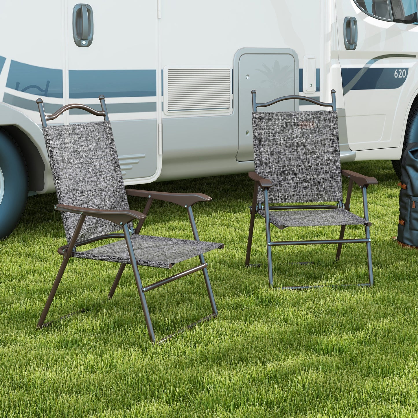 Outsunny Set of Two Folding Garden Chairs, with Fabric Mesh Seats