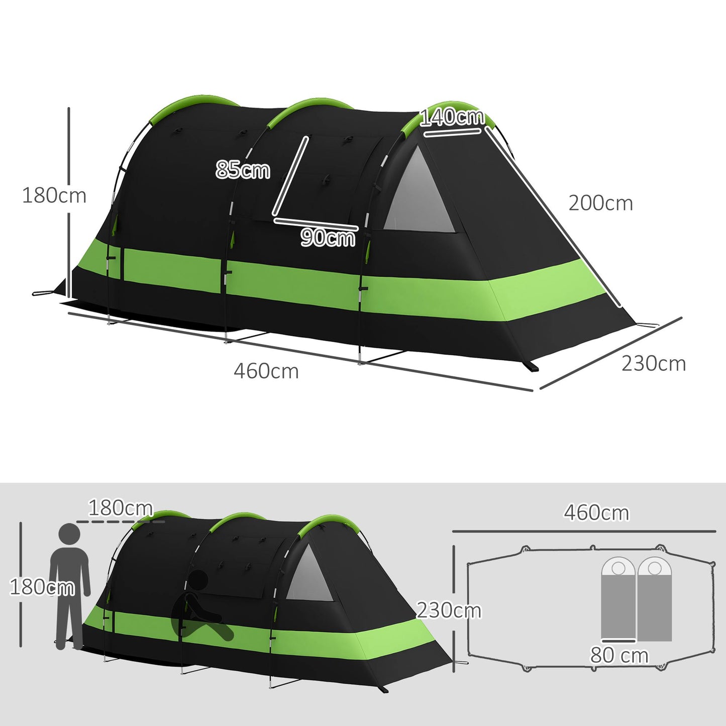Outsunny Four Man, Two Room Blackout Tent, with Accessories
