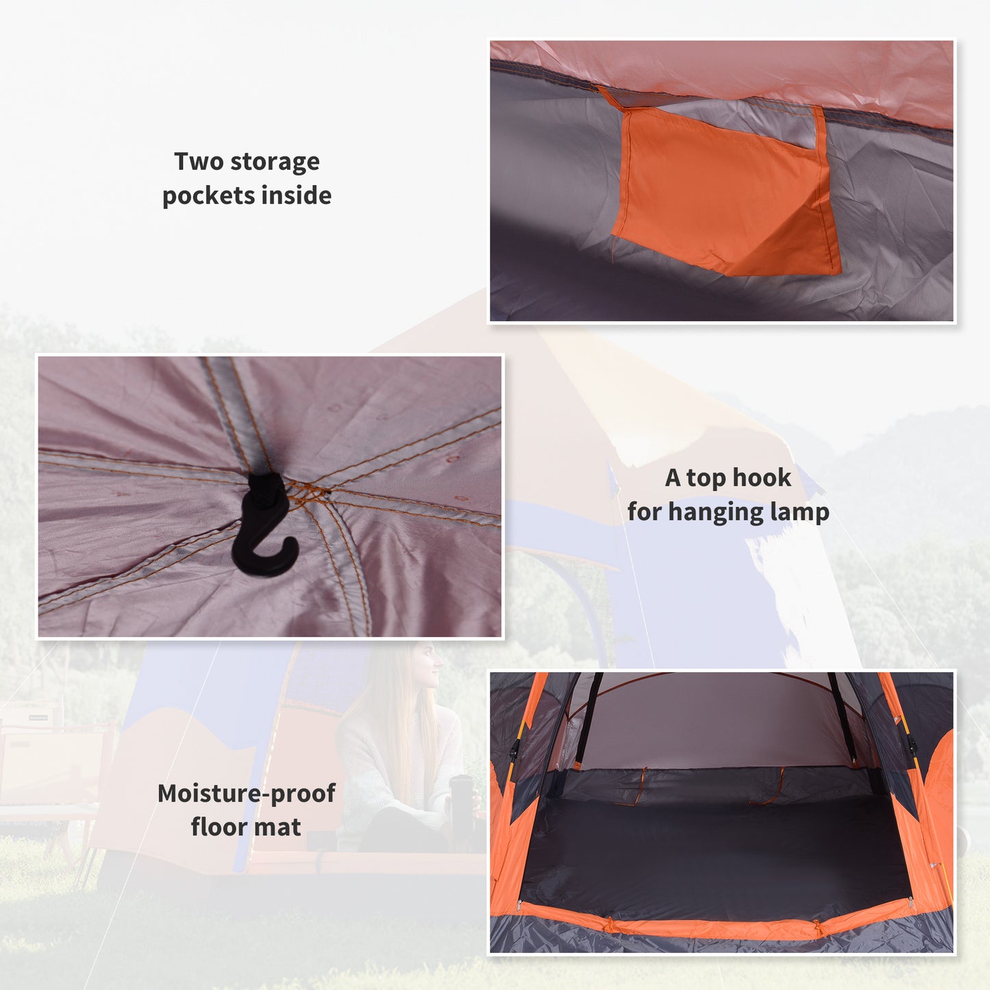Outsunny Six Man Hexagon Camping Tent with Hang Hook and Carry Bag