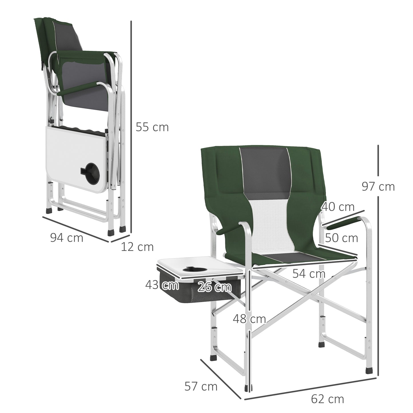 Outsunny Folding Aluminium Camping Chair, with Cooler Bag Table