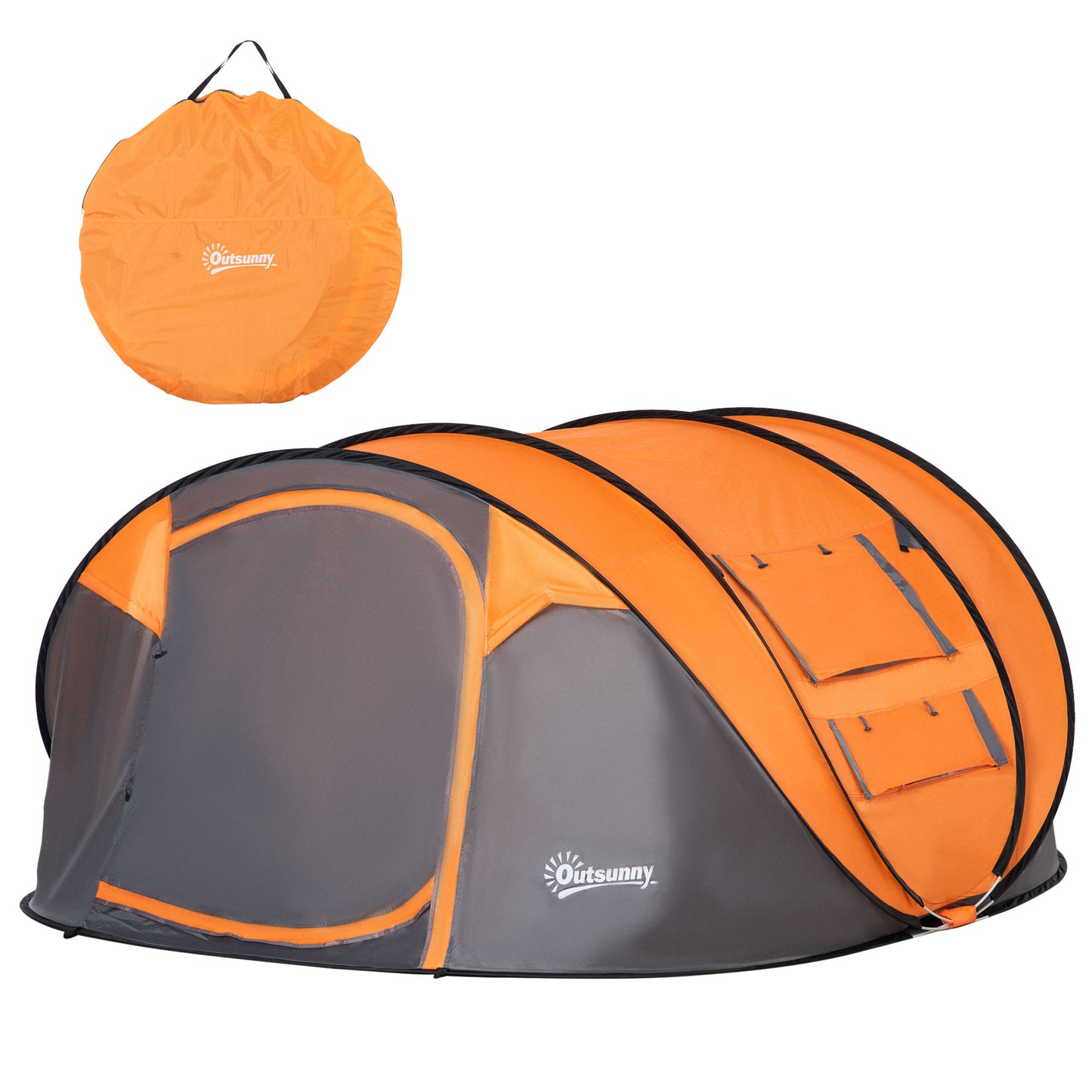 Outsunny 4-5 Person Pop-up Camping Tent Family Tent w/ 2 Mesh Windows & PVC Windows Portable Carry Bag for Outdoor Trip