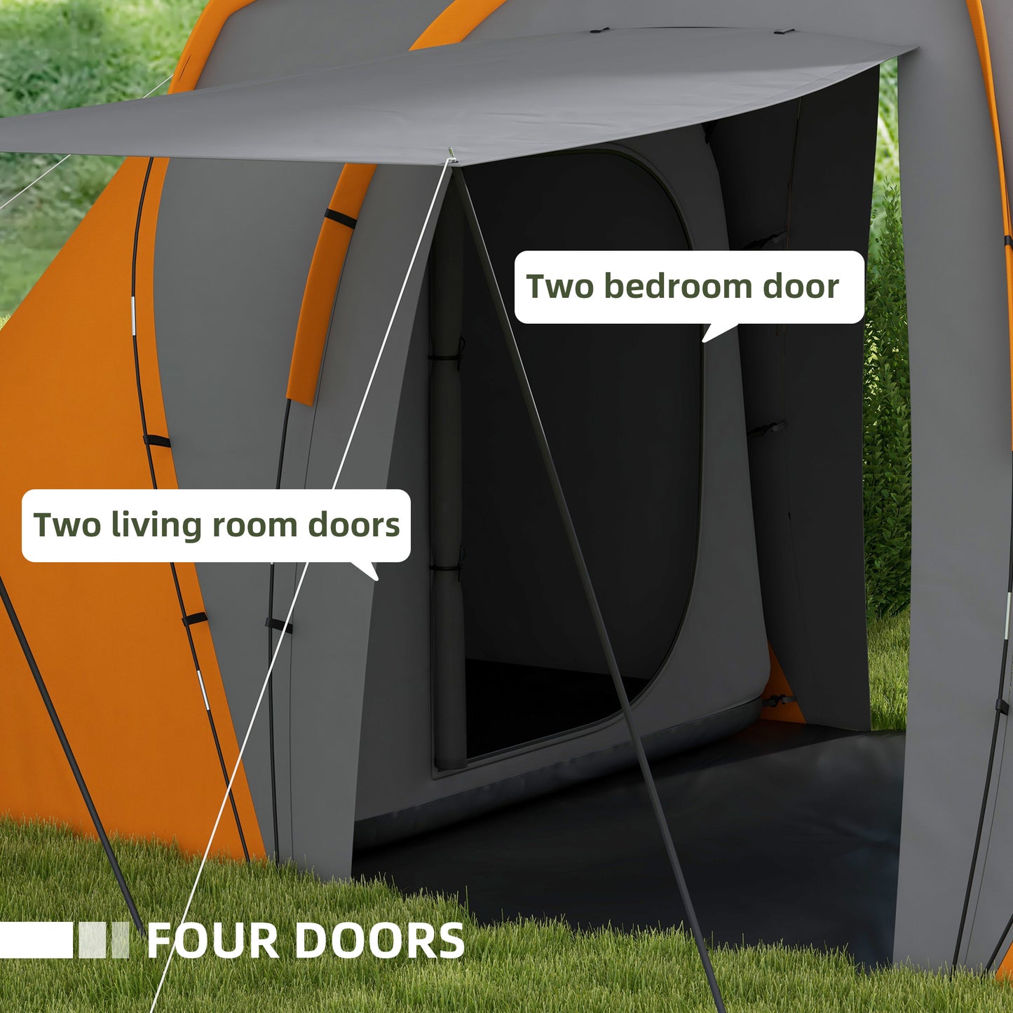 Outsunny Large Camping Tent Tunnel Tent with 2 Bedroom and Living Area, 2000mm Waterproof, Portable with Bag for 4-6 Man