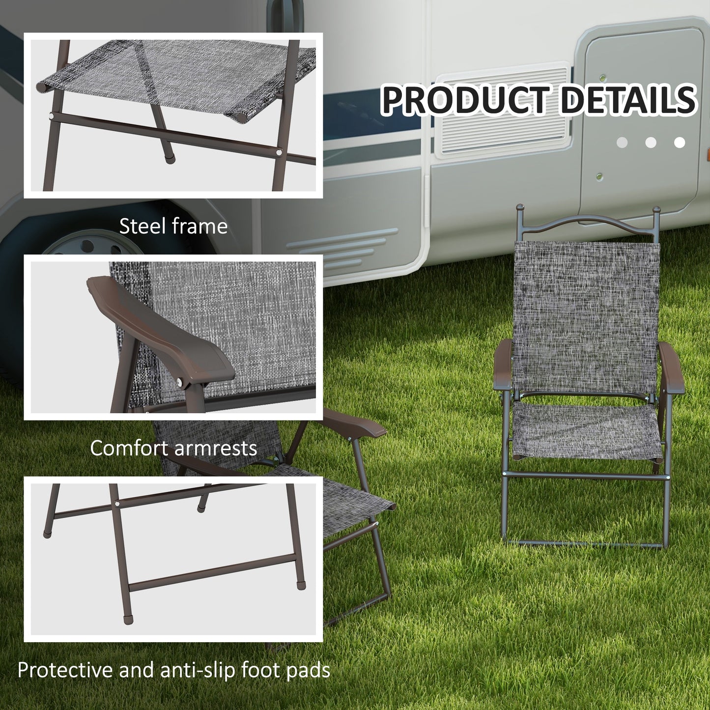 Outsunny Set of Two Folding Garden Chairs, with Fabric Mesh Seats