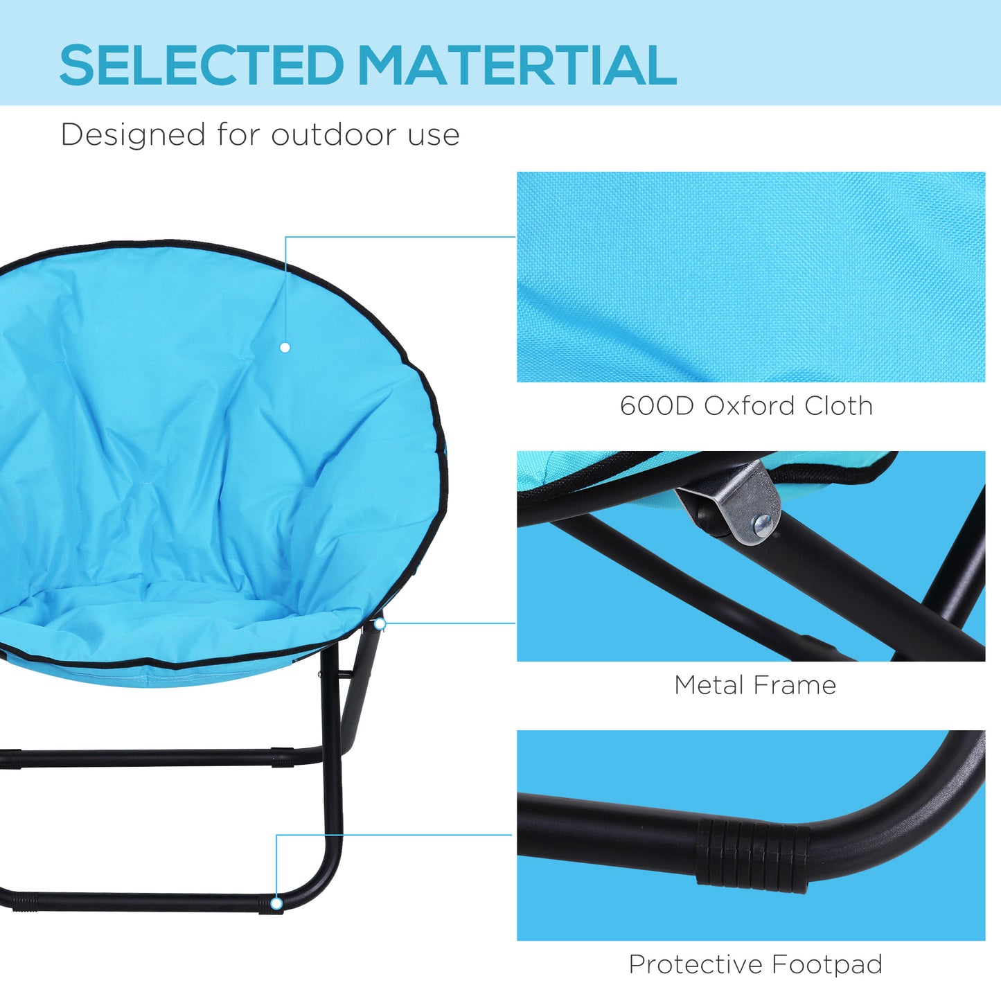 Outsunny Garden Folding Portable Padded Saucer Moon Chair Padded Round Outdoor Camping Travel Fishing Seat