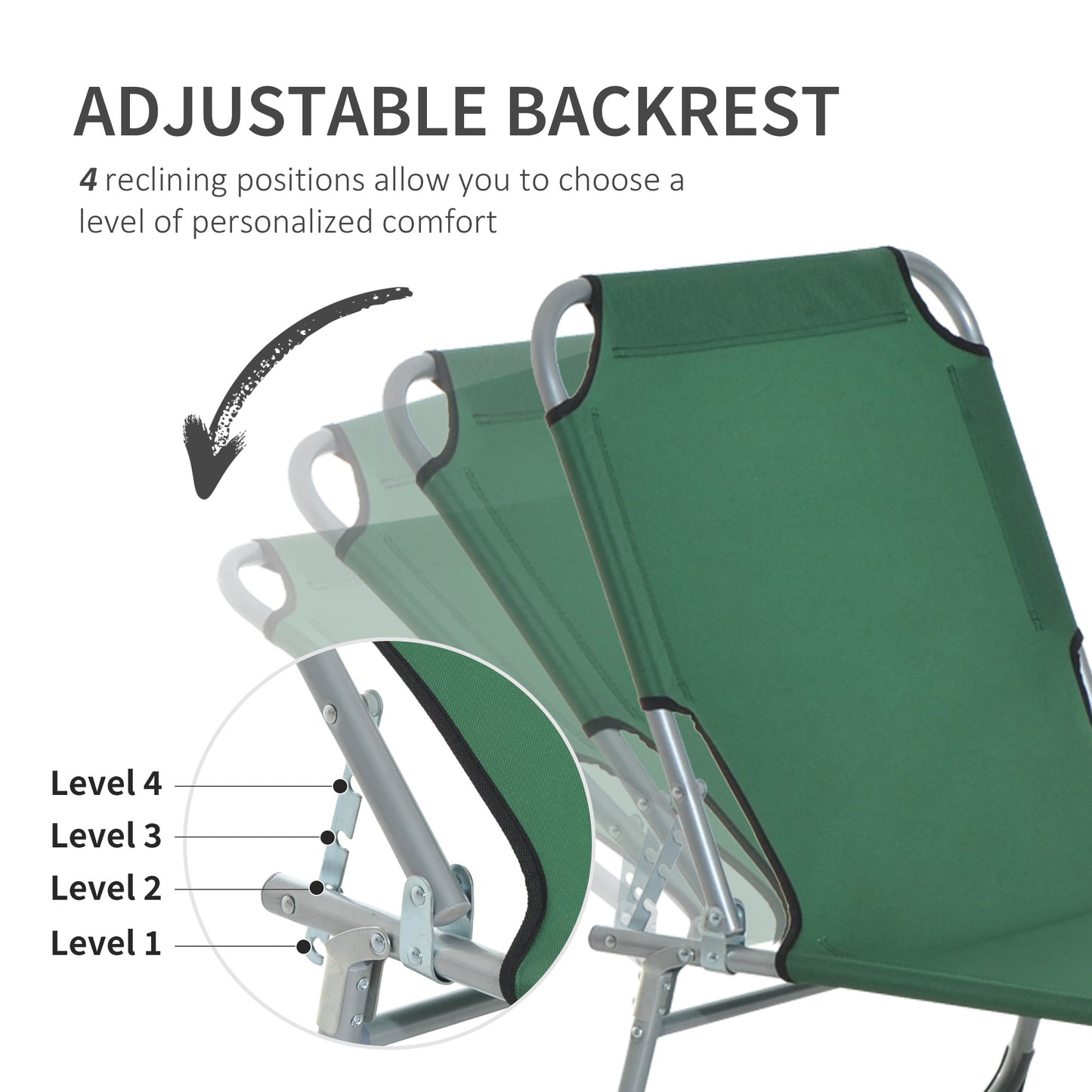 Outsunny Reclining Sun Lounger Chair Folding Camping Bed with 4-Position Adjustable Backrest, for Travel Indoor Outdoor Office Fishing