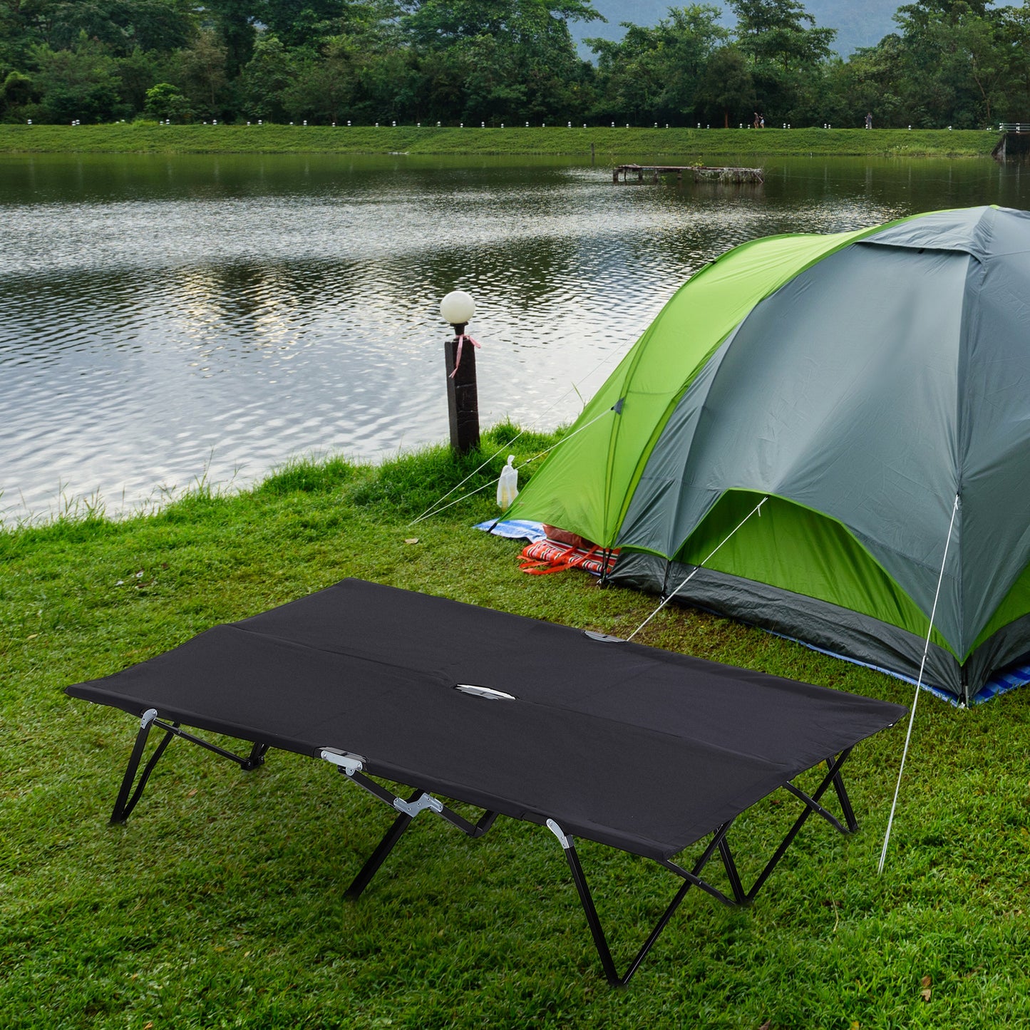 Outsunny Double Camping Cot Bed, with Bag