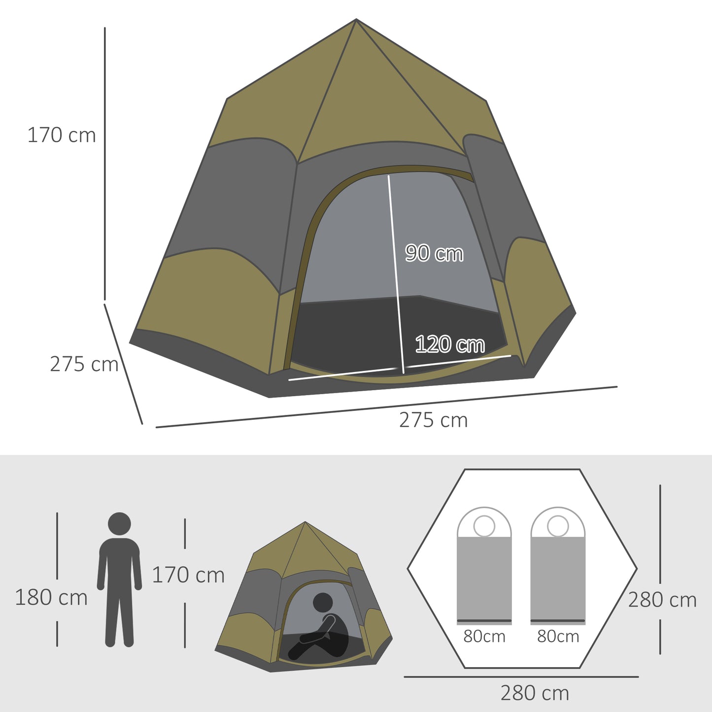 Outsunny Six Man Hexagon Camping Tent with Hang Hook and Carry Bag