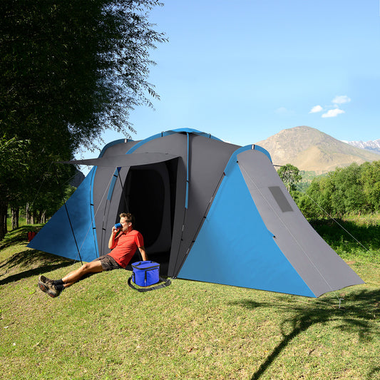Outsunny Large Camping Tent Tunnel Tent with 2 Bedroom and Living Area, 2000mm Waterproof, Portable with Bag for 4-6 Man