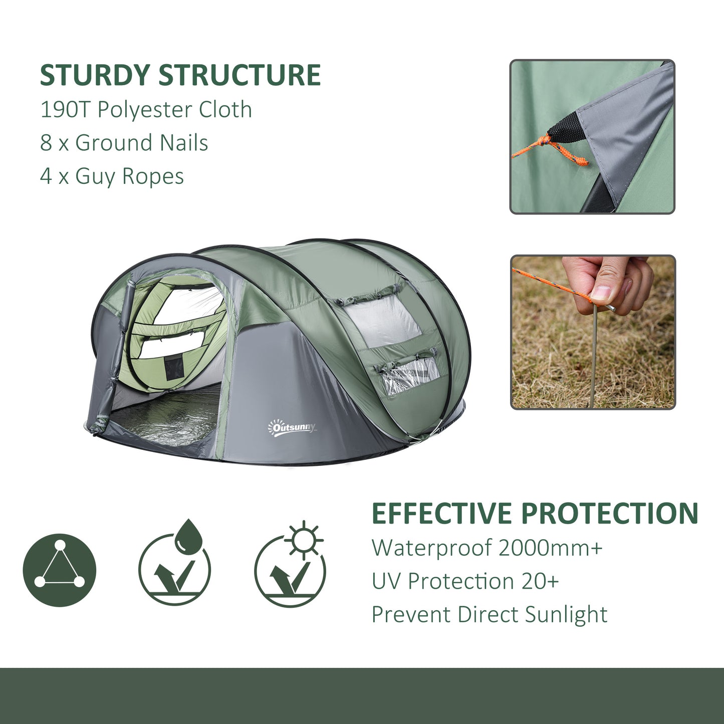 Outsunny 4-5 Person Pop-up Camping Tent Family Tent w/ 2 Mesh Windows & PVC Windows Portable Carry Bag for Outdoor Trip