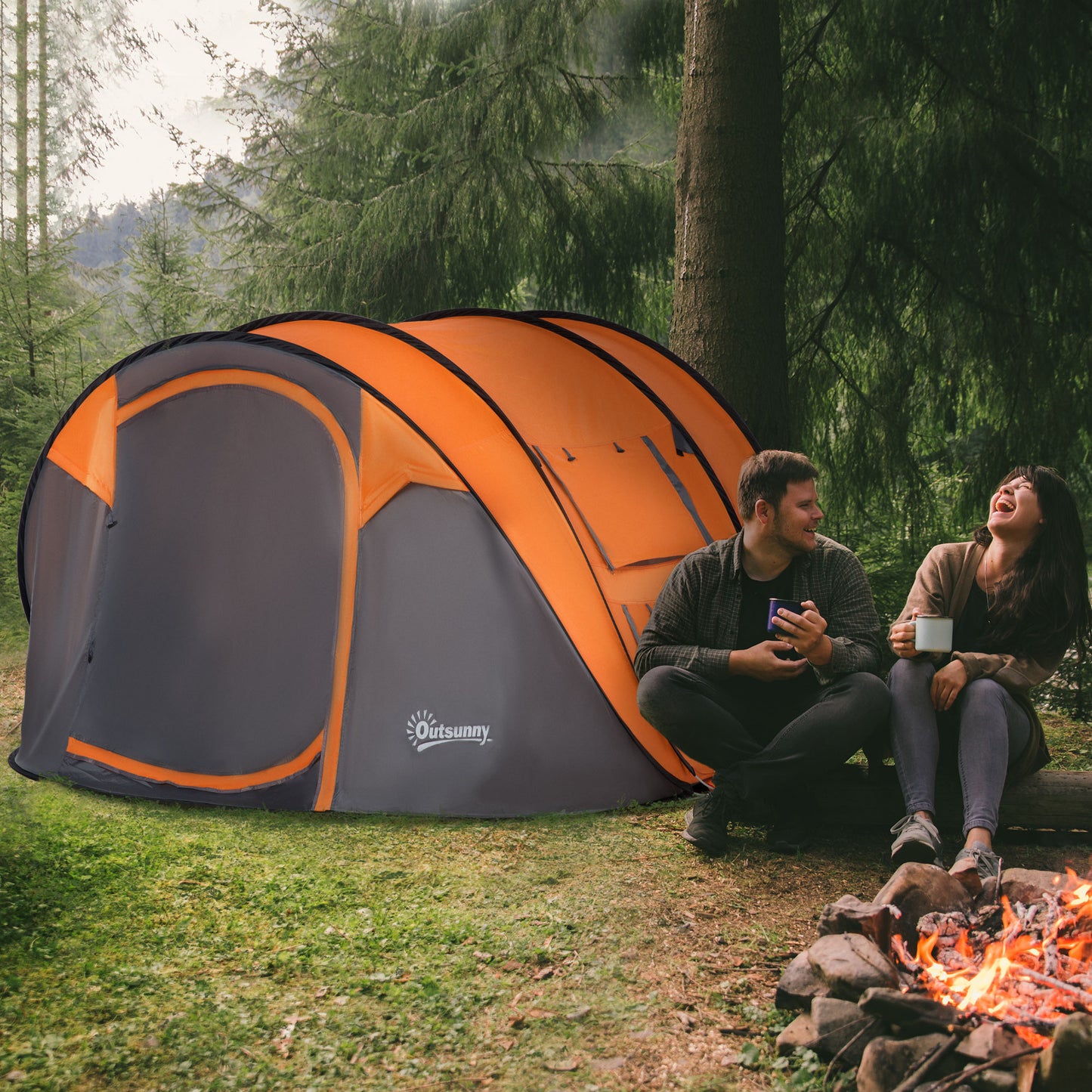 Outsunny 4-5 Person Pop-up Camping Tent Family Tent w/ 2 Mesh Windows & PVC Windows Portable Carry Bag for Outdoor Trip