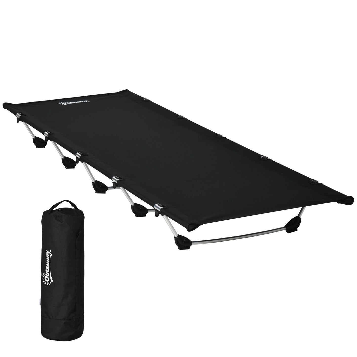 Outsunny Lightweight Camping Bed, Aluminium Portable Camp Cot w/ Strong Support 150kg and Carry Bag for Camping
