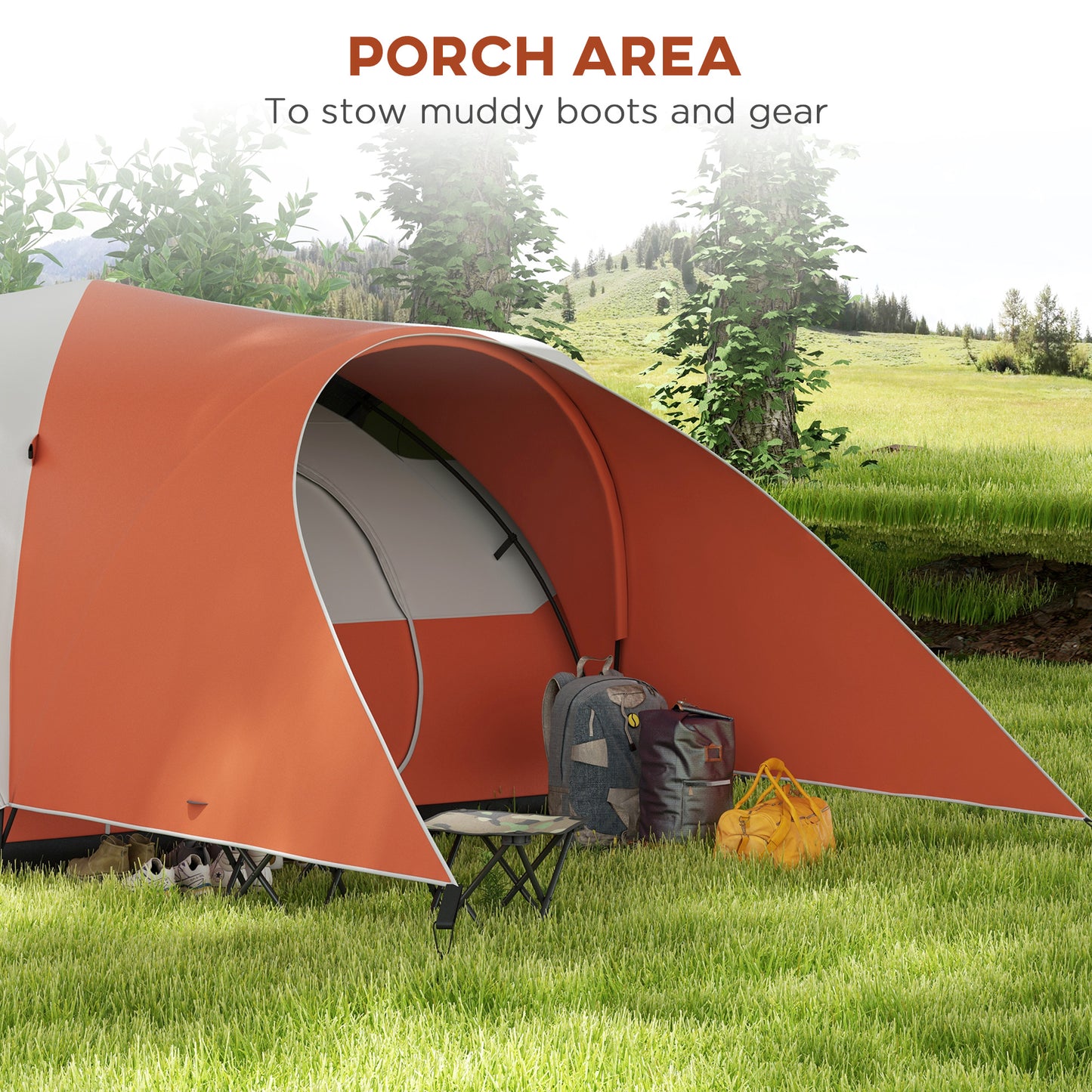 Outsunny 3000mm Waterproof Camping Tent for 5-6 Man, Family Tent with Porch and Sewn in Groundsheet, Portable with Bag