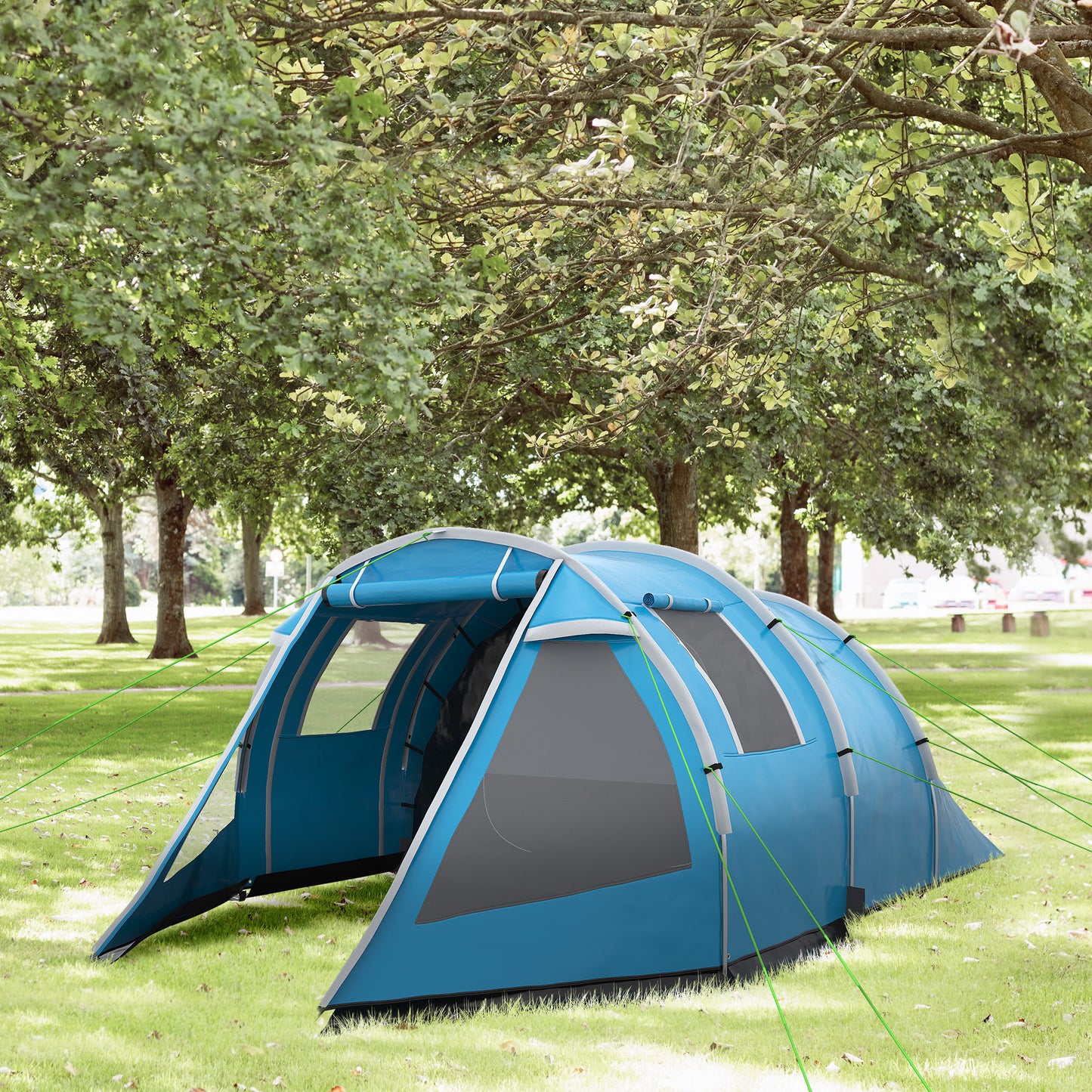 Outsunny 3-4 Man Tunnel Tent, Two Room Camping Tent with Windows and Covers, Portable Carry Bag, for Fishing, Hiking, Sports, Festival