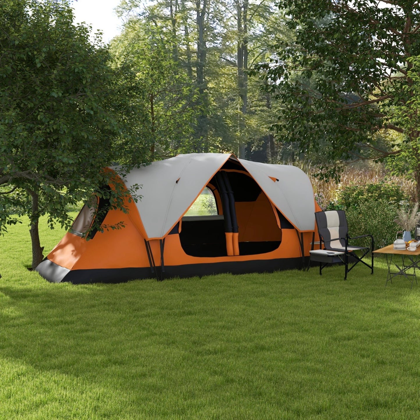 Outsunny Six-Man Tent, with Two Rooms, Small Rainfly and Accessories