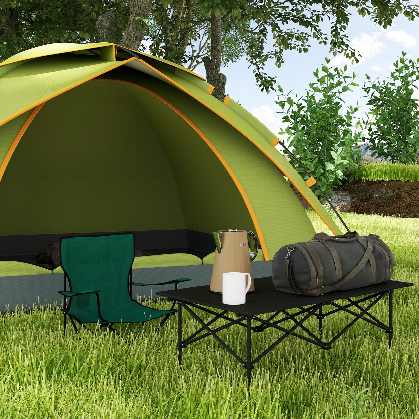 Outsunny Two-Seater Portable Aluminium Table, with Roll-Up Tabletop and Bag